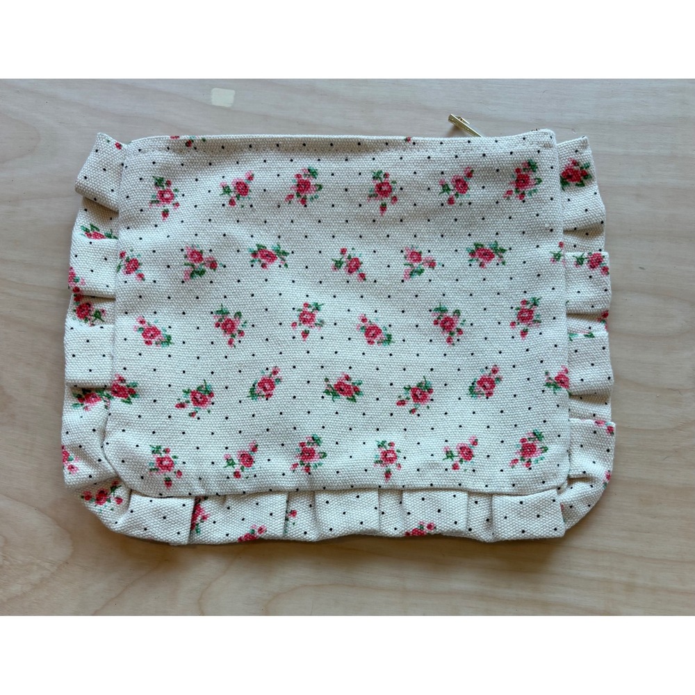 Sezane Floral Polka Dot Ruffle Makeup Pouch Cosmetic Bag Pink Romantic Cute - Picture 5 of 6